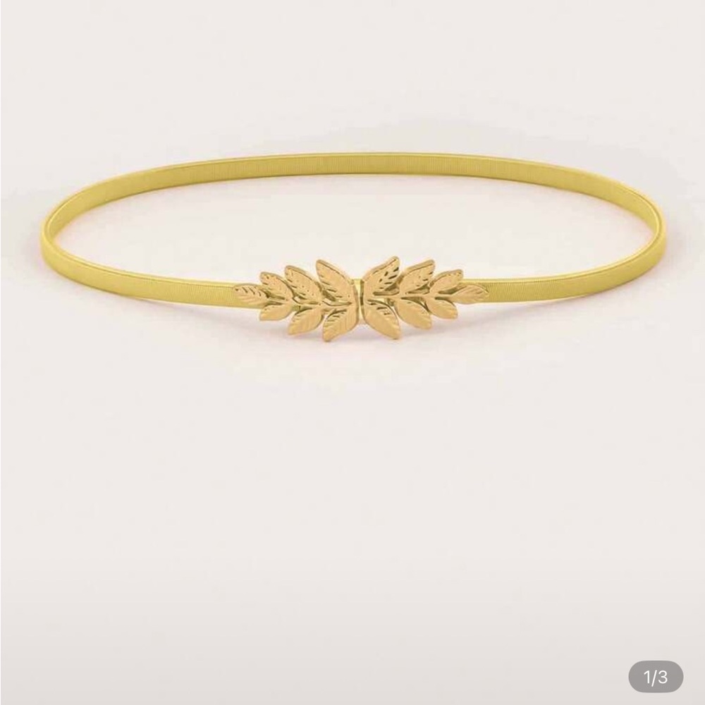 Elegant Gold Leaf Buckle Skinny Belt